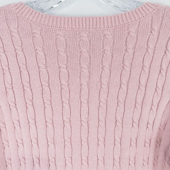 Talbots Button Cuff Cable Knit Sweater Womens Petite Small Pink Preppy Soft Girl - Picture 10 of 13